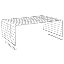 Load image into Gallery viewer, New mdesign modern versatile metal closet cabinet organizer storage 2 tier shelf divider and separator for bedrooms bathrooms entryways hallways kitchen pantry office easy install 2 pack chrome