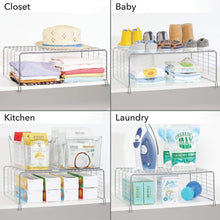 Load image into Gallery viewer, Home mdesign modern versatile metal closet cabinet organizer storage 2 tier shelf divider and separator for bedrooms bathrooms entryways hallways kitchen pantry office easy install 2 pack chrome