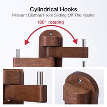 Load image into Gallery viewer, Budget solid wood swivel coat hooks folding swing arm 5 hat hanger rail multi foldable arms towel clothes hanger for bathroom entryway bedroom office kitchen kids garage wall mount accessories walnut wood