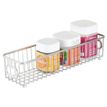 Load image into Gallery viewer, Latest mdesign metal bathroom storage organizer basket bin farmhouse grid design organization for cabinets shelves closets vanity countertops bedrooms under sink x long container 4 pack chrome