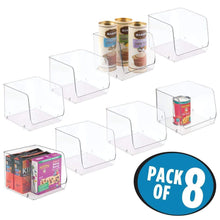 Load image into Gallery viewer, Results mdesign large household stackable plastic food storage organizer bin basket with wide open front for kitchen cabinets pantry offices closets bedrooms bathrooms cube 7 75 wide 8 pack clear