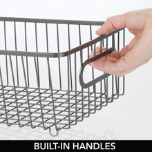 Load image into Gallery viewer, Top rated mdesign metal farmhouse kitchen pantry food storage organizer basket bin wire grid design for cabinet cupboard shelves countertop closet bedroom bathroom small wide 4 pack graphite gray