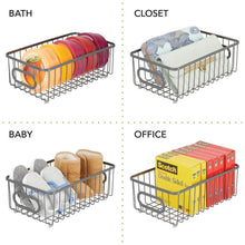 Load image into Gallery viewer, Top mdesign metal farmhouse kitchen pantry food storage organizer basket bin wire grid design for cabinet cupboard shelves countertop closet bedroom bathroom small wide 4 pack graphite gray