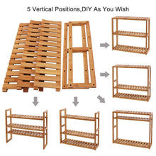 Load image into Gallery viewer, Explore songmics bamboo bathroom shelves 3 tier adjustable layer rack bathroom towel shelf utility storage shelf rack wall mounted organizer shelf for bathroom kitchen living room holder natural ubcb13y