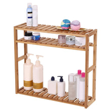 Load image into Gallery viewer, Discover the songmics bamboo bathroom shelves 3 tier adjustable layer rack bathroom towel shelf utility storage shelf rack wall mounted organizer shelf for bathroom kitchen living room holder natural ubcb13y