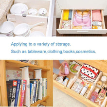 Load image into Gallery viewer, Amazon best onerbuy pack of 2 extendable drawer organizer dividers adjustable closet cabinet separators with anti scratch foam edges for kitchen bathroom bedroom office and dresser desk 4 tall 11 17 lo