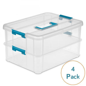 Sterilite Stack & Carry 2 Layer Handle Box, 4-Pack