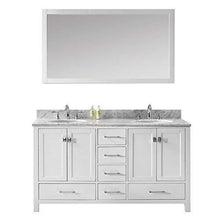 Load image into Gallery viewer, Shop here virtu usa caroline avenue 60 inch double sink bathroom vanity set in white w round undermount sink italian carrara white marble countertop no faucet 1 mirror gd 50060 wmro wh
