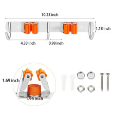 Load image into Gallery viewer, Buy now vodolo mop broom holder wall mount garden tool organizer stainless steel duty organizer with 2 racks 3 hooks for kitchen bathroom closet garage office laundry screw or adhesive installation orange