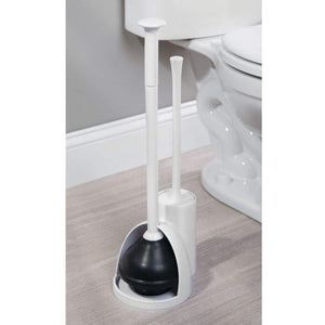 Order now mdesign modern slim compact freestanding plastic toilet bowl brush cleaner and plunger combo set kit with holder caddy for bathroom storage and organization covered lid brush 2 pack white