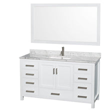 Load image into Gallery viewer, Purchase wyndham collection sheffield 60 inch single bathroom vanity in white white carrera marble countertop undermount square sink and 58 inch mirror