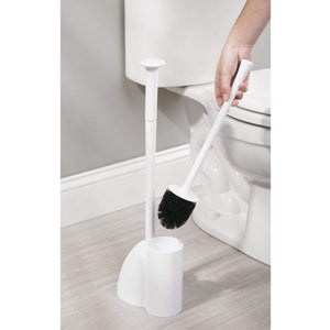 Online shopping mdesign modern slim compact freestanding plastic toilet bowl brush cleaner and plunger combo set kit with holder caddy for bathroom storage and organization covered lid brush 2 pack white