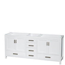 Load image into Gallery viewer, Selection wyndham collection sheffield 80 inch double bathroom vanity in white white carrera marble countertop undermount square sinks and 70 inch mirror