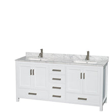 Load image into Gallery viewer, Order now wyndham collection sheffield 72 inch double bathroom vanity in white white carrera marble countertop undermount square sinks and 24 inch mirrors