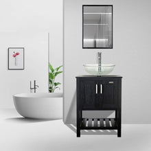 Load image into Gallery viewer, Shop for 24 bathroom vanity and sink combo stand cabinet mdf board cabinet tempered glass vessel sink round clear sink bowl 1 5 gpm water save chrome faucet solid brass pop up drain w mirror