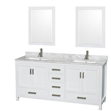 Load image into Gallery viewer, Kitchen wyndham collection sheffield 72 inch double bathroom vanity in white white carrera marble countertop undermount square sinks and 24 inch mirrors