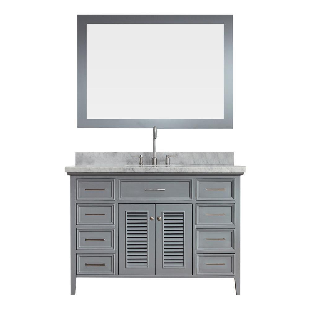 Great ariel kensington d049s gry 49 inch solid wood single sink bathroom vanity set in grey with white carrara marble countertop