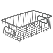 Load image into Gallery viewer, Amazon mdesign metal farmhouse kitchen pantry food storage organizer basket bin wire grid design for cabinet cupboard shelves countertop closet bedroom bathroom small wide 4 pack graphite gray