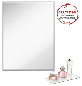 Results frameless rectangular wall mirror 24 w x 36 h large beveled edge glass panel hangs horizontal vertical for vanity bathroom bedroom gym free perfume tray with every purchase 24 x 36