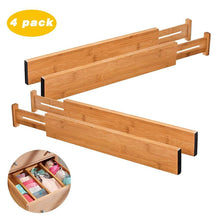 Load image into Gallery viewer, Save shineme drawer dividers bamboo set of 4 kitchen separators organizers spring adjustable expendable suitable for bedroom baby drawer bathroom and desk