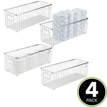 Load image into Gallery viewer, Great mdesign deep metal bathroom storage organizer basket bin farmhouse wire grid design for cabinets shelves closets vanity countertops bedrooms under sinks 4 pack chrome