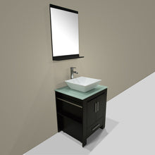 Load image into Gallery viewer, Best seller  walcut 24 inch bathroom vanity and sink combo modern black mdf cabinet ceramic vessel sink with faucet and pop up drain mirror tempered glass counter top