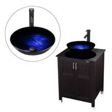 Load image into Gallery viewer, Storage modern bathroom vanity and sink combo stand cabinet with vanity mirror single mdf cabinet with blue glass vessel sink round bowl