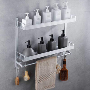 Results 2 layer space aluminum bathroom corner shelf shower caddy shampoo soap cosmetic storage basket kitchen spice rack holder organizer with towel bar and hooks rectangle double