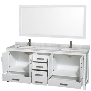 Shop for wyndham collection sheffield 80 inch double bathroom vanity in white white carrera marble countertop undermount square sinks and 70 inch mirror