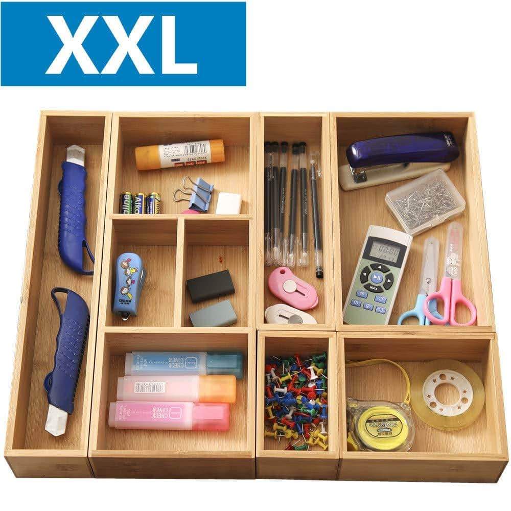 Selection xxl set of 6 bamboo drawer storage box desk organizer 9 compartment organization tray holder 100 bamboo drawer divider 18 x 15 x 2 5 for office bathroom bedroom kitchen children room