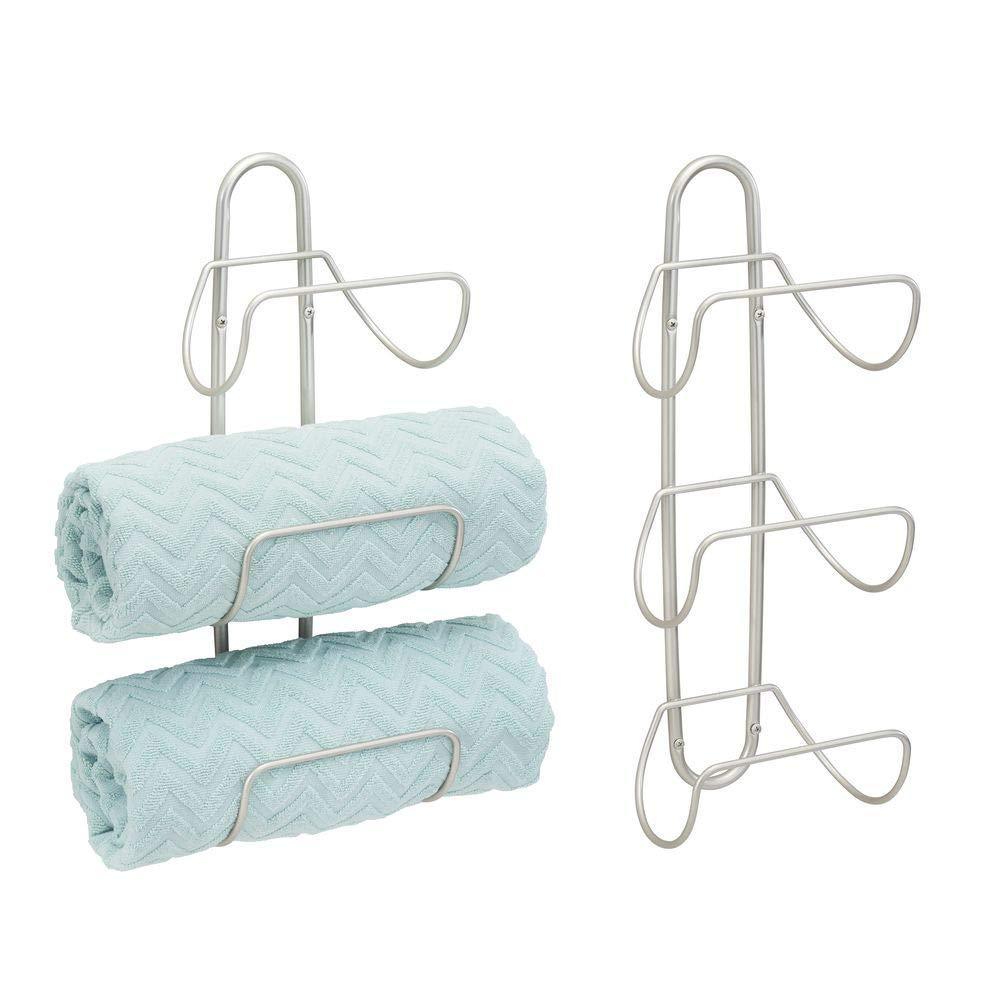 Order now mdesign modern decorative metal 3 level wall mount towel rack holder and organizer for storage of bathroom towels washcloths hand towels 2 pack satin