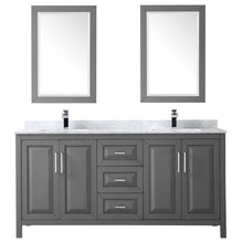 Load image into Gallery viewer, Discover the wyndham collection daria 72 inch double bathroom vanity in dark gray white carrara marble countertop undermount square sinks and 24 inch mirrors