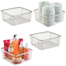 Load image into Gallery viewer, Order now mdesign modern bathroom metal wire metal storage organizer bins baskets for vanity towels cabinets shelves closets pantry kitchens home office 9 75 square 4 pack satin
