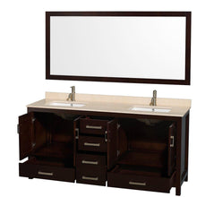 Load image into Gallery viewer, Order now wyndham collection sheffield 72 inch double bathroom vanity in espresso ivory marble countertop undermount square sinks and 70 inch mirror