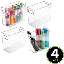 Load image into Gallery viewer, Discover the best mdesign slim plastic storage container bin with handles bathroom cabinet organizer for toiletries makeup shampoo conditioner face scrubbers loofahs bath salts 5 wide 4 pack clear
