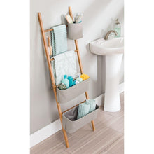 Load image into Gallery viewer, Top interdesign formbu wren free standing bathroom storage ladder with bins for towels beauty products lotion soap toilet paper accessories natural gray