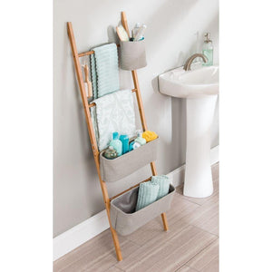 Top interdesign formbu wren free standing bathroom storage ladder with bins for towels beauty products lotion soap toilet paper accessories natural gray
