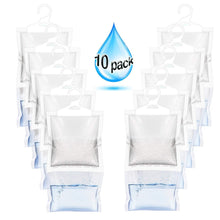 Load image into Gallery viewer, Discover zmfh 10 pack moisture absorber hanging bags no scent max odor eliminator 220g dehumidification bags for closets bathrooms laundry rooms pantries storage
