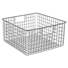 Load image into Gallery viewer, Budget friendly mdesign farmhouse decor metal wire food storage organizer bin basket with handles for kitchen cabinets pantry bathroom laundry room closets garage 12 x 12 x 6 4 pack graphite gray