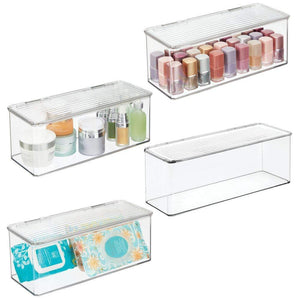 Save mdesign makeup storage organizer box for bathroom vanity countertops drawers holds beauty blenders eyeshadow palettes lipstick lip gloss makeup brushes hinged lid 13 4 long 4 pack clear