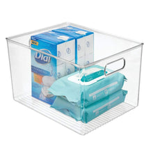 Load image into Gallery viewer, Products mdesign plastic storage organizer bin tote for organizing bathroom hand soaps body wash shampoo lotion conditioners hand towels hair accessories body spray mouthwash 8 high 8 pack clear