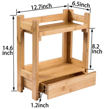 Load image into Gallery viewer, Top pelyn makeup organizer cosmetic storage vanity shelf display stand rack with drawer ideal for bathroom sink countertop dresser natural bamboo