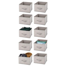 Load image into Gallery viewer, Exclusive mdesign soft fabric closet storage organizer holder cube bin box open top front handle for closet bedroom bathroom entryway office textured print 10 pack linen tan