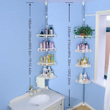 Load image into Gallery viewer, Products baoyouni bathroom shower storage corner caddy tension pole 4 tier bathtub caddies shelf rod organizer rack with towel bar extra large trays ivory