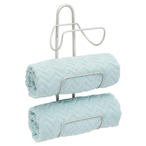 Products mdesign modern decorative metal 3 level wall mount towel rack holder and organizer for storage of bathroom towels washcloths hand towels 2 pack satin