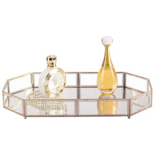 Load image into Gallery viewer, Best hersoo large classic vanity tray ornate decorative perfume elegant mirrorred tray for skincare dresser vintage organizer for bathroom countertop bathroom accessories organizer brass