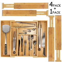 Load image into Gallery viewer, Purchase mebbay 5 set bamboo drawer dividers kitchen drawer organizer adjustable drawer divider organizer bamboo wood utensil drawer organizer for kitchen dresser bedroom bathroom with non slip pads