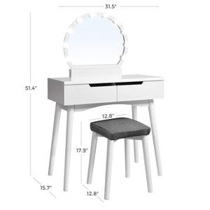 Storage vasagle vanity table set with 10 light bulbs and touch switch dressing makeup table desk with large round mirror 2 sliding drawers 1 cushioned stool for bedroom bathroom white urdt11wl