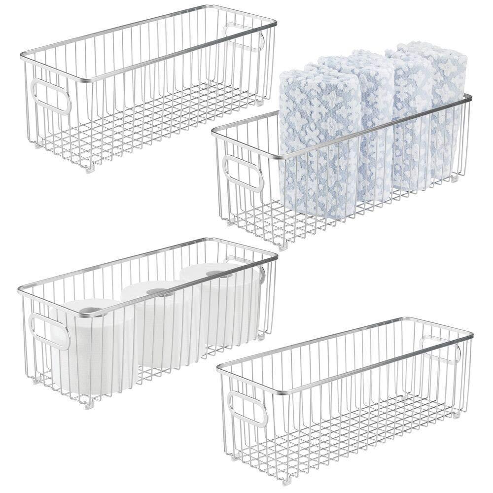 Discover the best mdesign deep metal bathroom storage organizer basket bin farmhouse wire grid design for cabinets shelves closets vanity countertops bedrooms under sinks 4 pack chrome