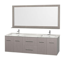 Load image into Gallery viewer, On amazon wyndham collection centra 72 inch double bathroom vanity in grey oak with white carrera top with square porcelain undermount sinks